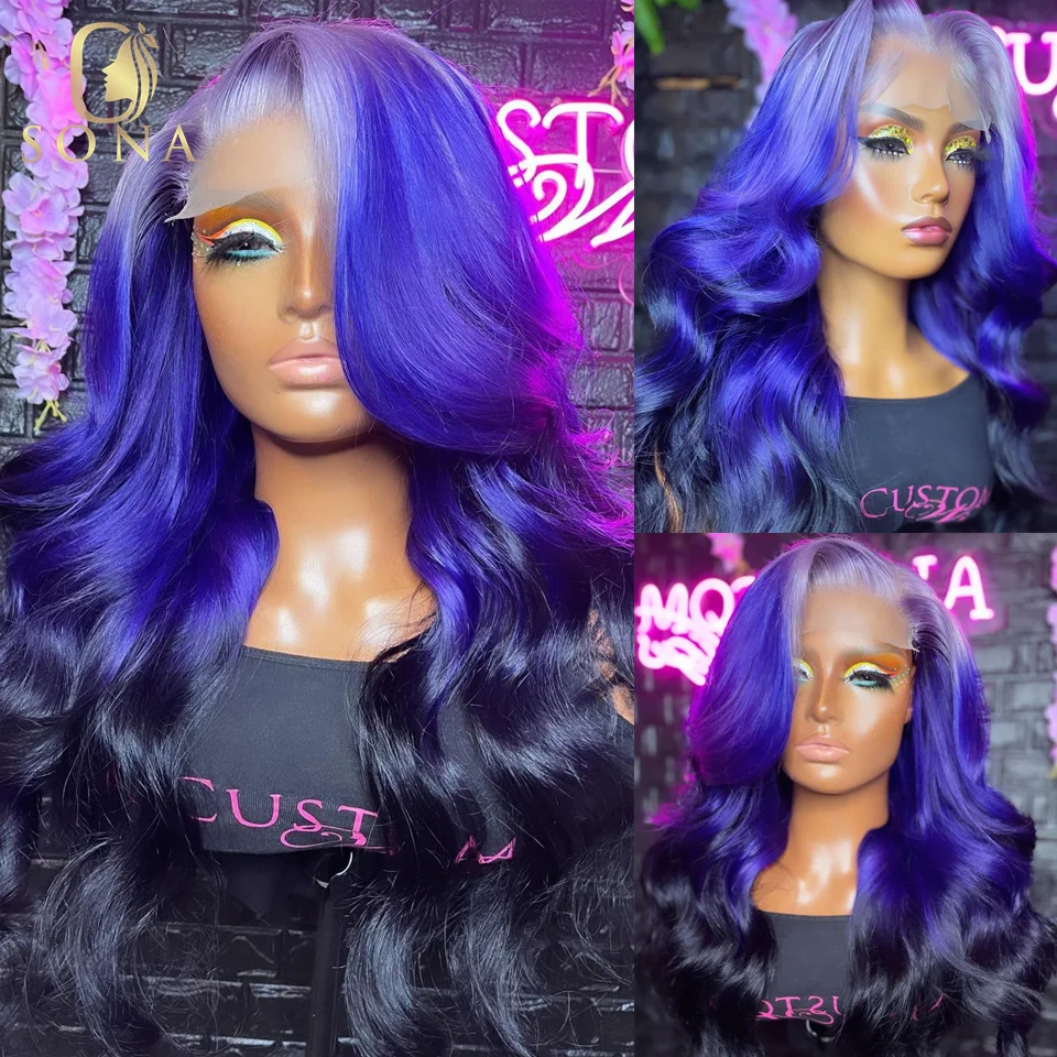 

3 Tones Colored 13X6 HD Transparent Lace Frontal Wigs Pre-Pluck Light Purple 34inch Baby Hair 13X4 Lace Front Wig Human Hair Wig