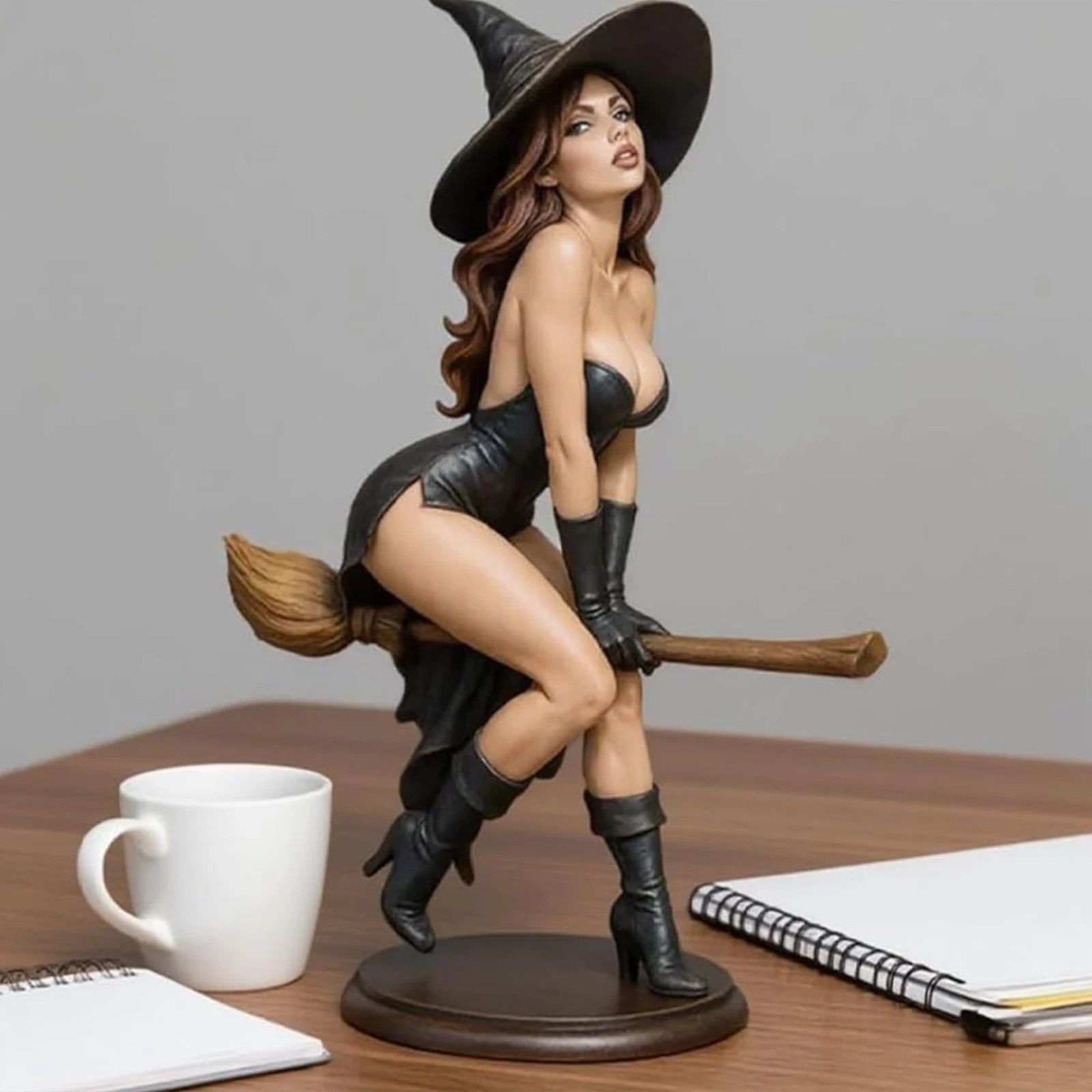 Halloween Witch Statue 6 Inch Hand-Painted Resin Seductive Sorcery Statue Halloween Sexy Witch Figurine for Home Decoration