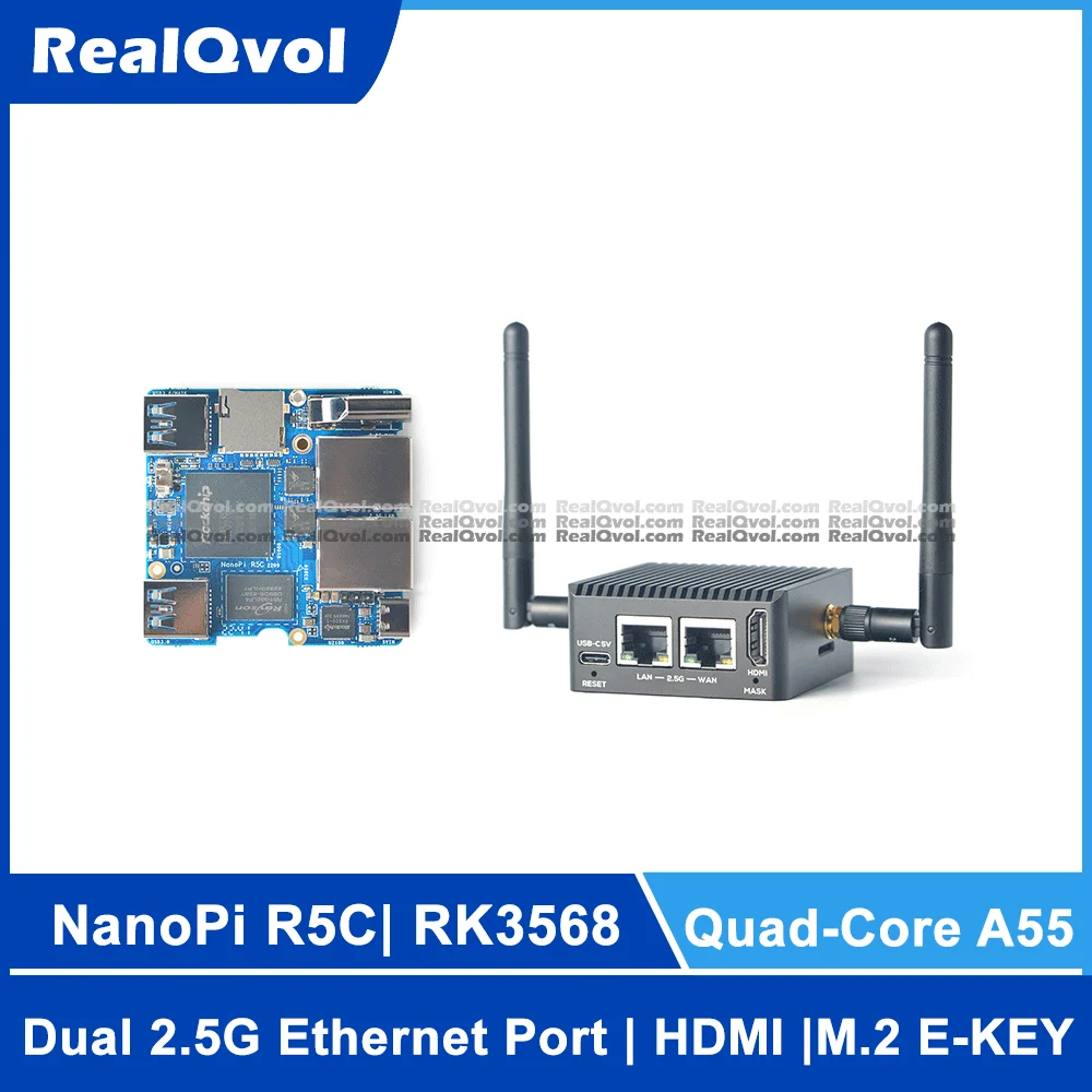 RealQvol NanoPi R5C Rockchip RK3568 A55 Dual 2.5G Ethernet Port Support M.2 WiFi Module HDMI2.0 Linux/Openwrt/Debian/Ubuntu