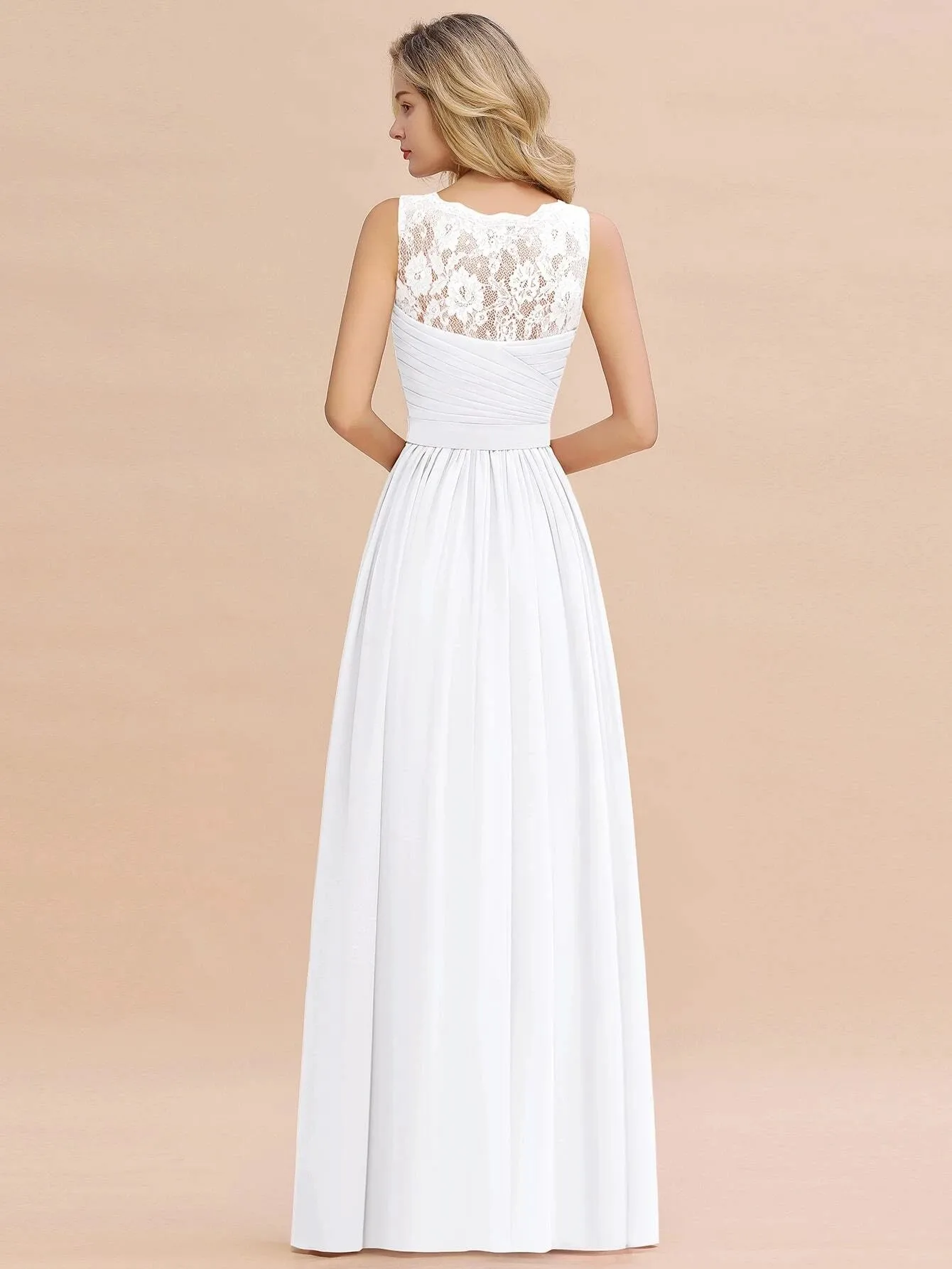 BABYONLINE Boho Wedding Dress V-neck Pleated Bodice See-through Lace Cap Sleeves Maxi Flowy A-Line Skirt Fomral Party Gown