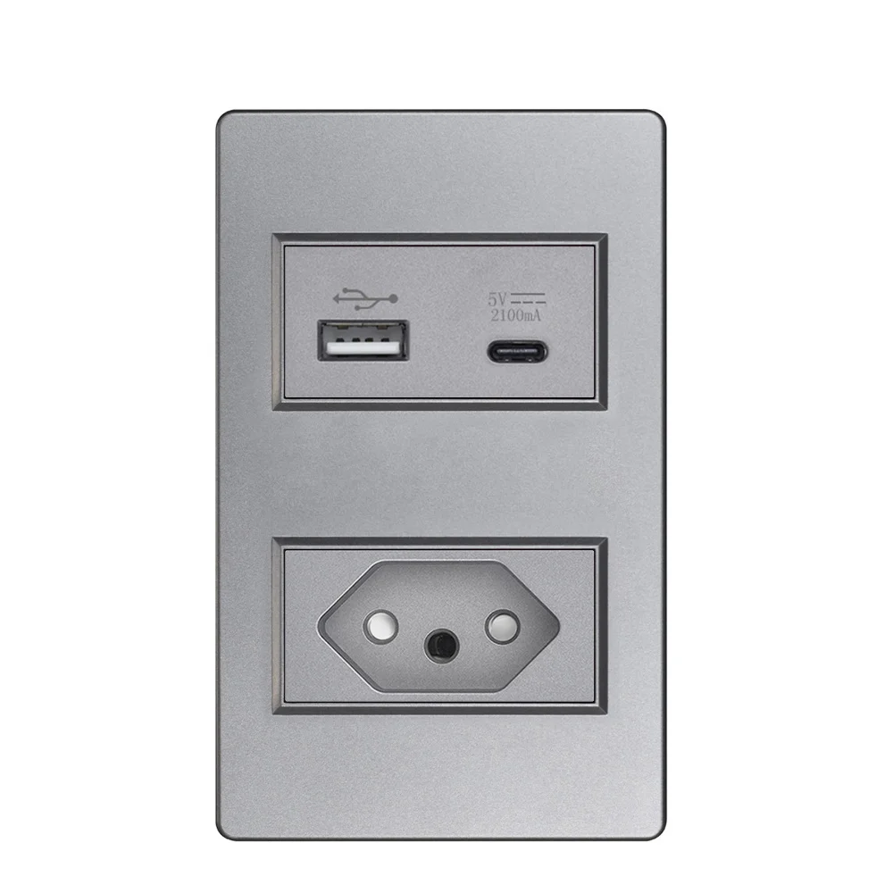 VISWE Brazil Socket usb type-c 10A 20A AC 250V,118mm*72mm Plastic Panel, Wall Electric Outlet usb plug 5V 2A