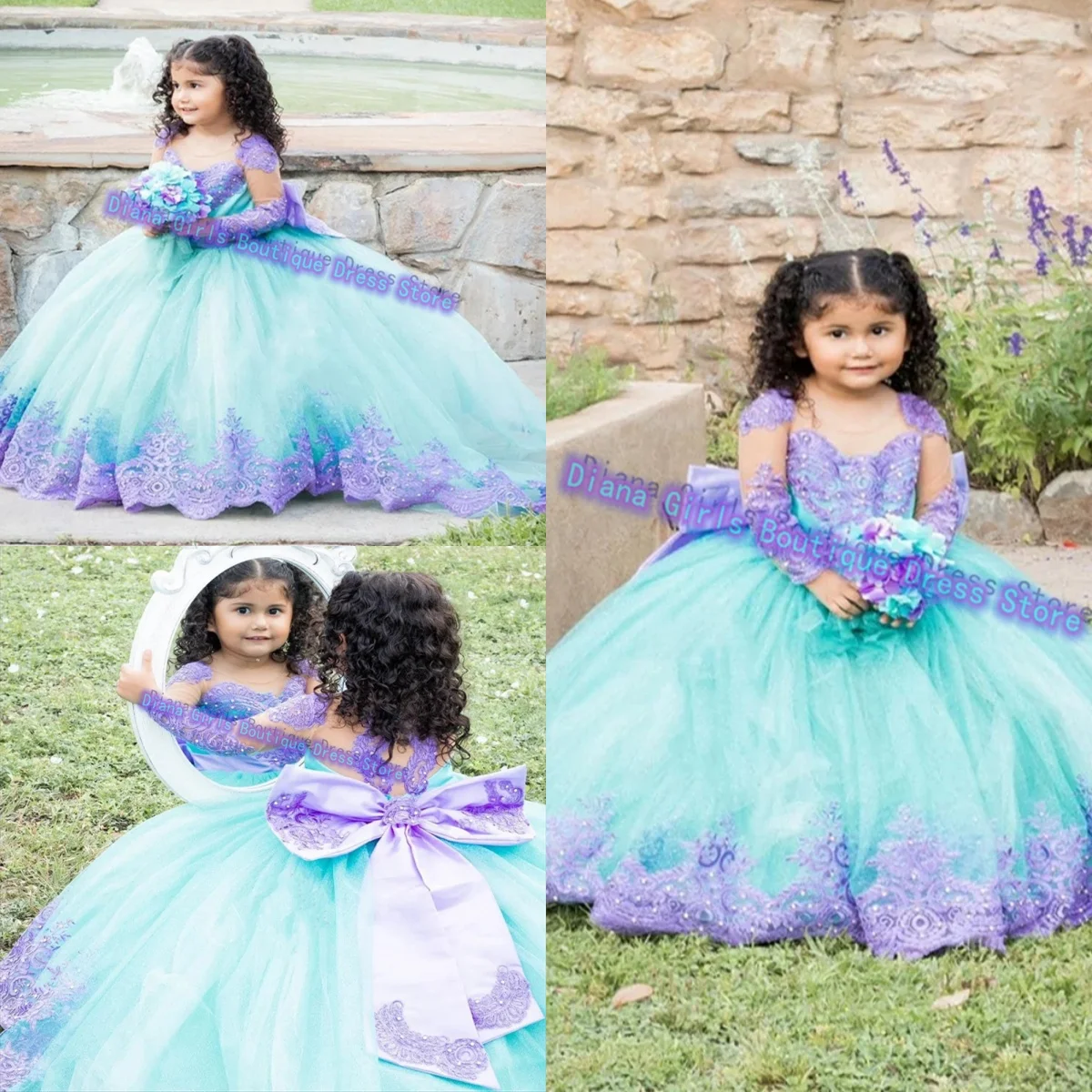 Flower Girls Dress Adorável Azul para Vestidos De Casamento Tule Fluffy Party Little Girls Birthday Evening Gowns Tamanho personalizado Cor