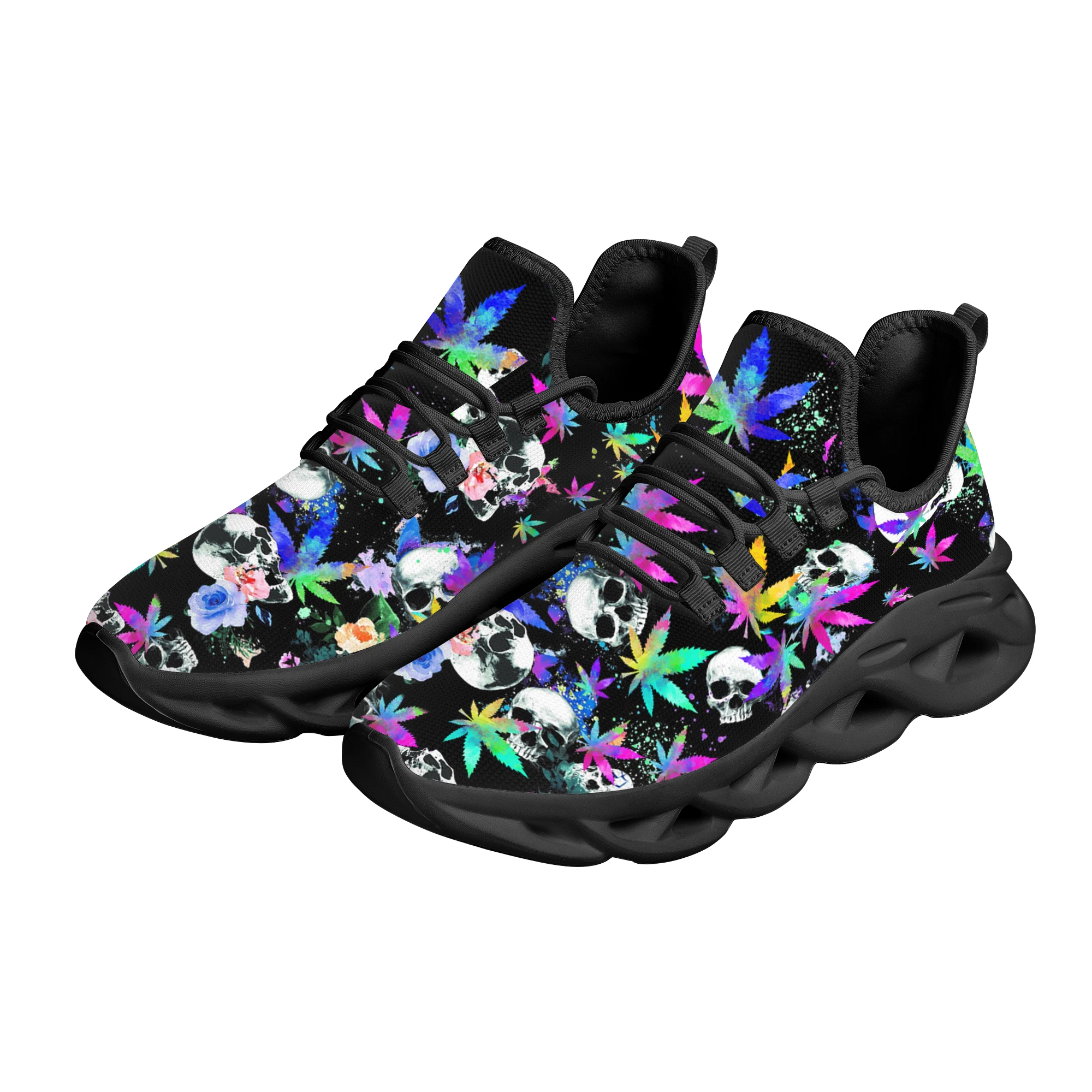 INSTANTARTS Fashion 3D Weed Leaves Printing Female Platform Sneakers Breathable Mesh Swing Shoes for Women Casual Flat Shoes Hot