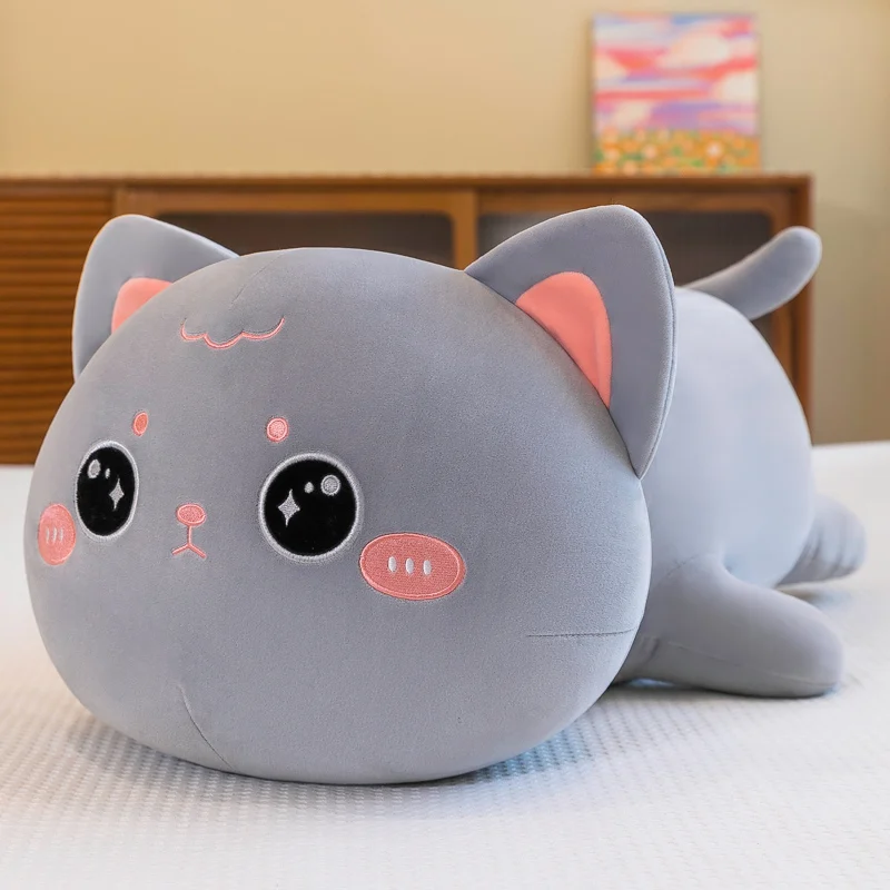 Lang Kat Pluche Kussen Zacht Kat Knuffelkussen Opgevuld Dierenkussen Schattig Kitty Slaapkussen Cadeau voor Kinderen(150cm,Zwart