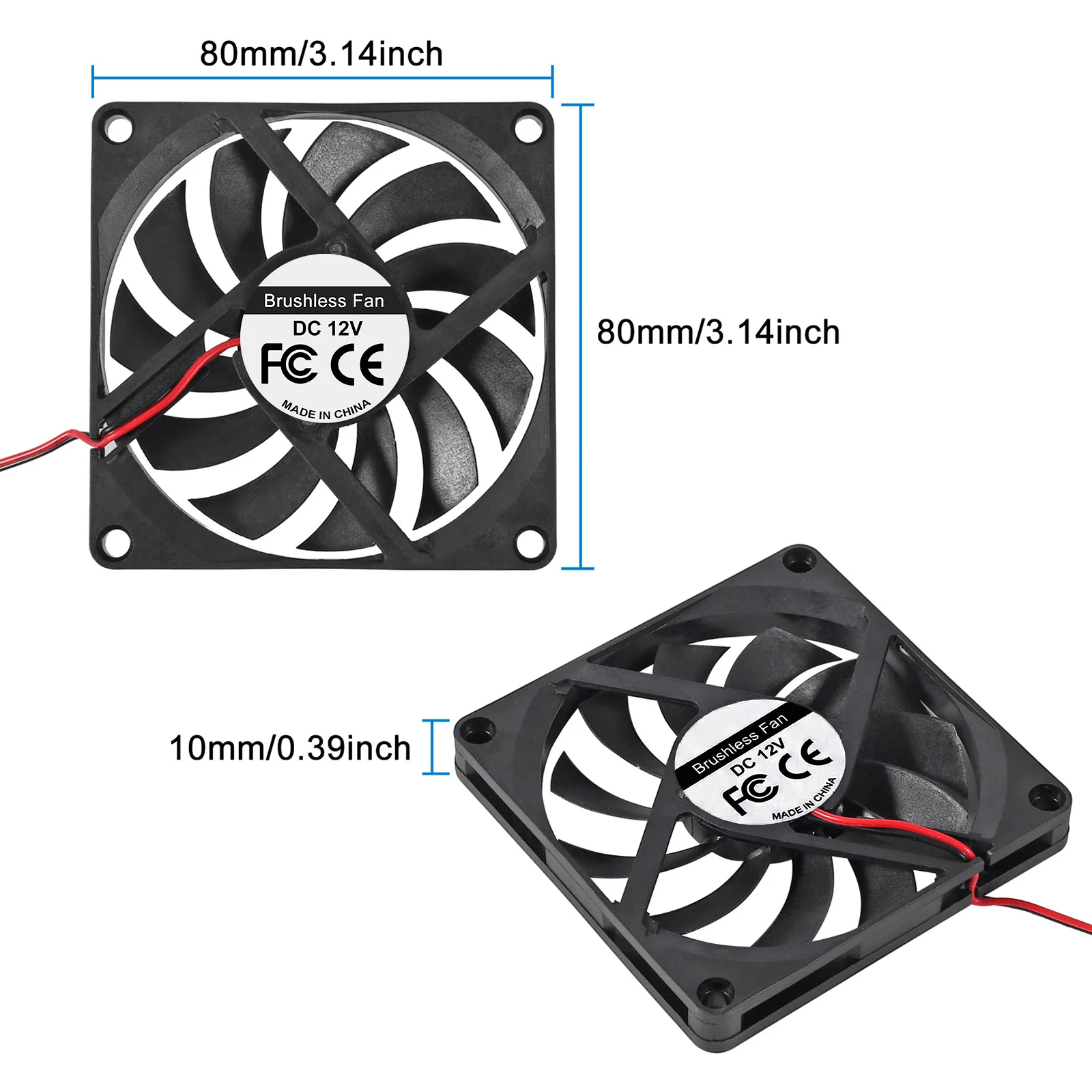 2/4pcs 8010 12V Cooling Fan 80x80x10mm 2-pin Sleeve Bearing, Brushless Fan DC Cooling Fan for 3D Printers and Computers