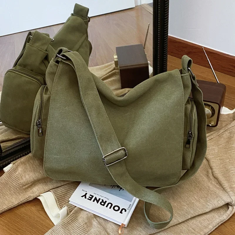 

2025 Bags for Women High Quality Sewing Thread Fashion Shoulder Bags Canvas Crossbody Bags Zipper Simple Large Capacity