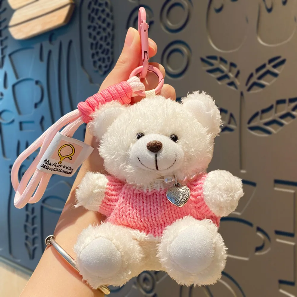 Lovely Goggles Pilot Bear Keychain Bell Pearl Plush Bear Key Ring Cartoon Heart Stuffed Animal Pendant Gift