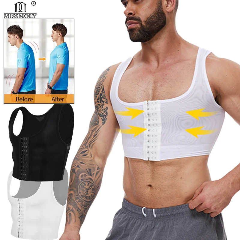 Miss Moly Men Gynecomastia Chest Reduction Vest Chest Compression Binder Tank Top Breathable Correct Posture Underwear Shapewear