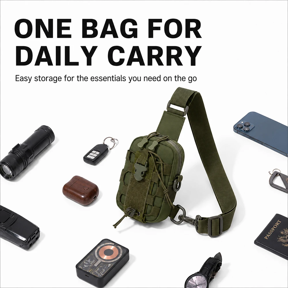 Outdoor Tactical Sling Bag Chest Pack Water Resistant Crossbody Shoulder Bag for Hiking Cycling Travel Camping and Daily EDC
