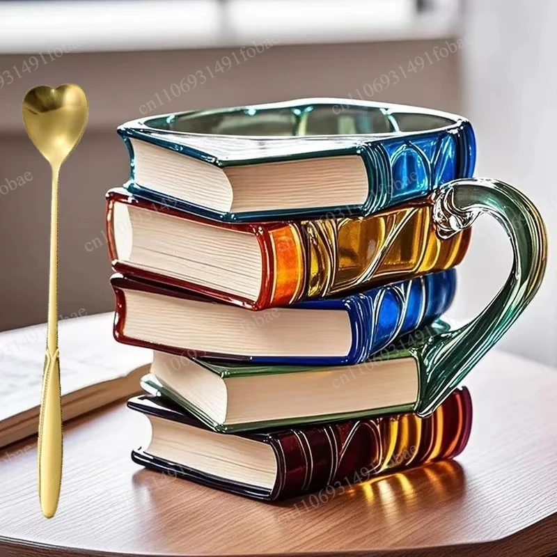 Painted Book Mug A Spoon Painted Guitar Coffee Cup Book Coffee Mug Unique Colorful Resin Books Stack Coffee Cup Collection Gift