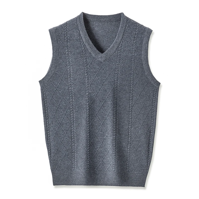 Gilet di lana da uomo di mezza età Gilet casual con scollo a V lavorato a maglia con spalle maglione senza maniche per papà in autunno e inverno