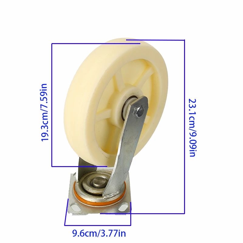 Rodízios industriais resistentes de roda de nylon universal de 8 polegadas - ideais para manuseio de empilhadeiras planas