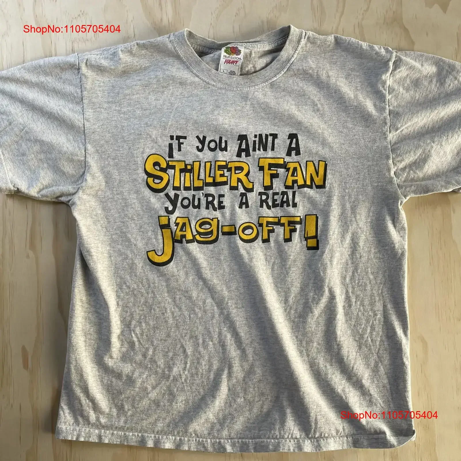 Vintage Stiller Fan Jag Off Fruit Of The Loom T Shirt Mens Large Gray long or short sleeves vintage Washed Slightly Versatile
