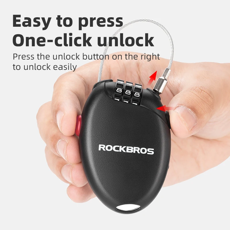 ROCKBROS Bicycle Mini Combination Lock Portable Lightweight 3-Digit Password Cable Lock Anti-theft Helmet Lock Bike Accessories