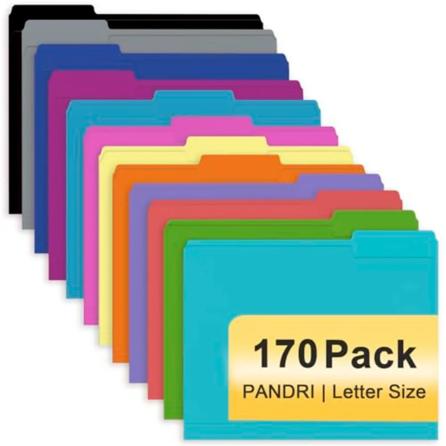 

File Folder, 170 Pack Colored File Folder, 1/3 Cut Tab, Letter Size, Filing Folder for Office School Business