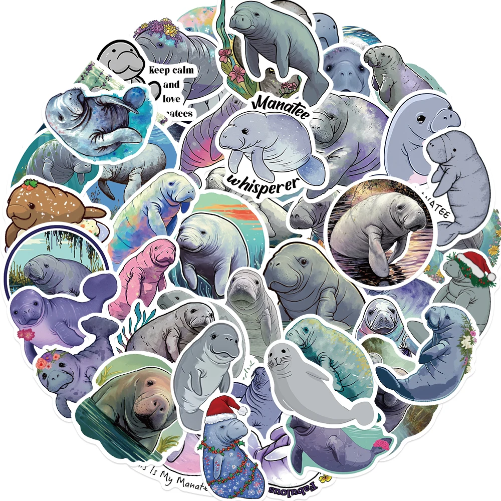 50pcs Cartoon Manatee Animal Stickers for Envelope Computer Phone Case iPad Diary Suitecase Guitar Waterproof DIY Decoration