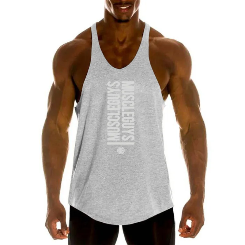 Men Loose Pure Cotton Printed Gym Tank Top, Breathable Sleeveless Fitness Vest, Outdoor Workout Daily Shirts For Adult Males