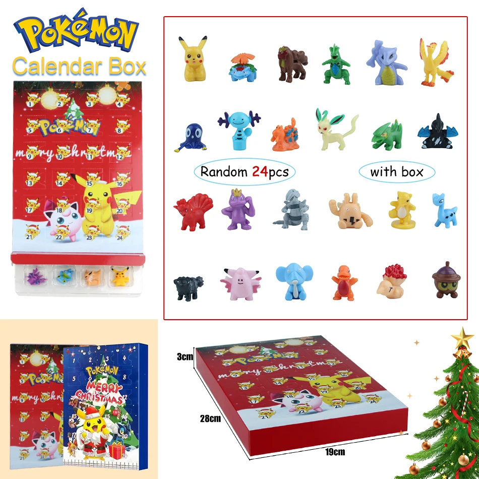 

24 шт., фигурка покемона, адвент-календарь, коробка на Хэллоуин, в штучной упаковке, Пикачу, экшн-фигурка, мини-модель, детская игрушка в подарок на Хэллоуин для мальчиков и девочек