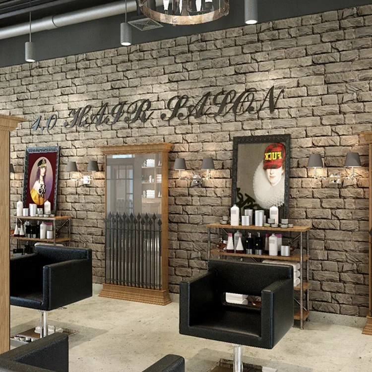 Salon Stereo 3D Brick Pattern Wallpaper Retro Nostalgic Fashion Salon Background Wall Barber Shop Brick Wallpaper
