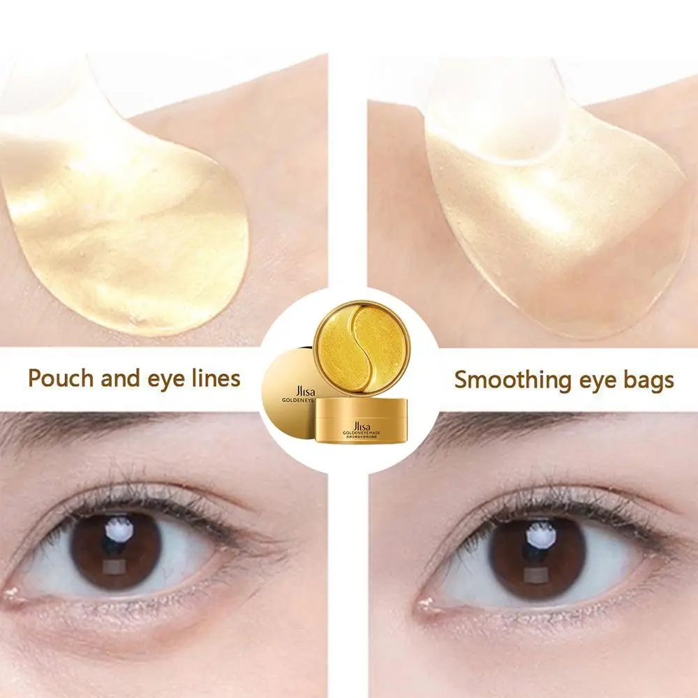 Masque pour les yeux à l'acide hyaluronique, patchs pour les yeux au collagène, élimine les taches foncées, soins pour la peau du visage, hydrater les yeux, or 24 carats, 60 pièces