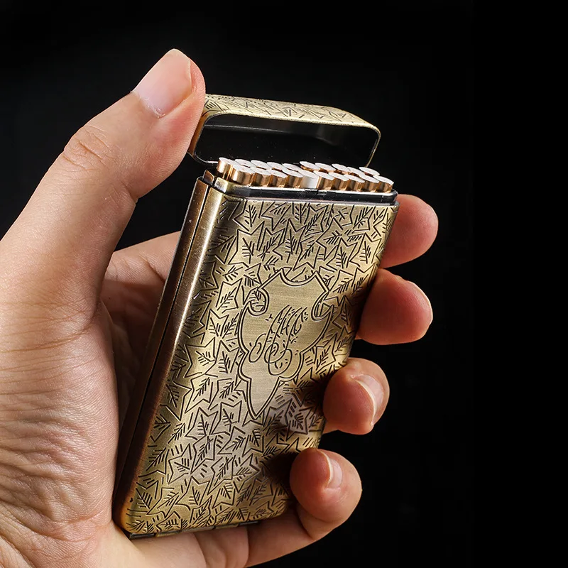 1PCs. EDC Hand Carved Cigarette Case 3 Pieces of Antique Metal for 20 Cigarettes