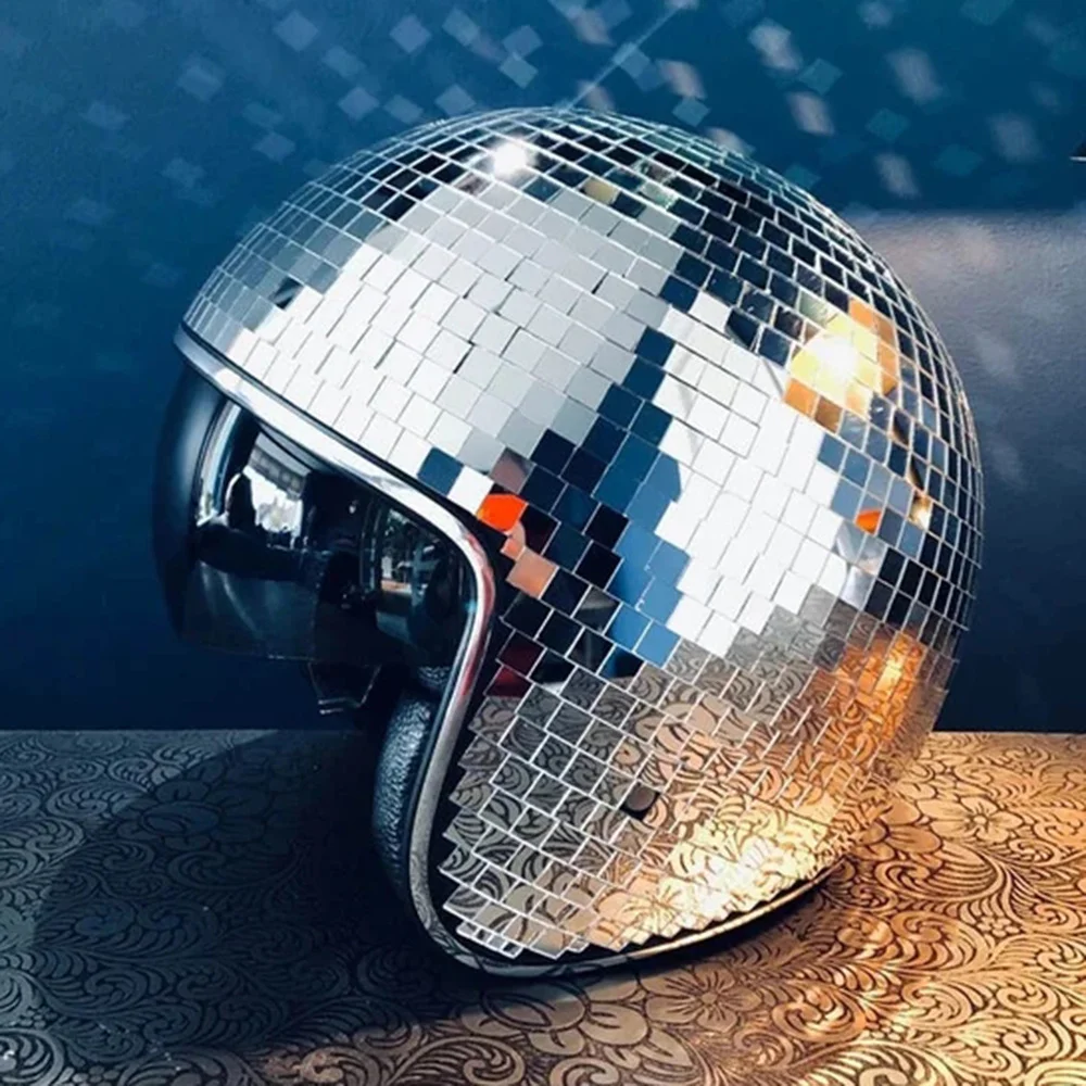 Disco Ball Helmet with Retractable Visor for 2022 Nightclub Cool Props Party Photobooth Props Stage Decor Fun for Women NIN668