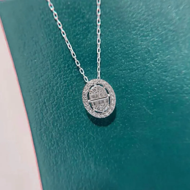 Apaison 100% 925 Sterling Silver Pendant Necklace Sparkling High Carbon Diamond Engagement Wedding Girl Jewelry Clavicle Chain