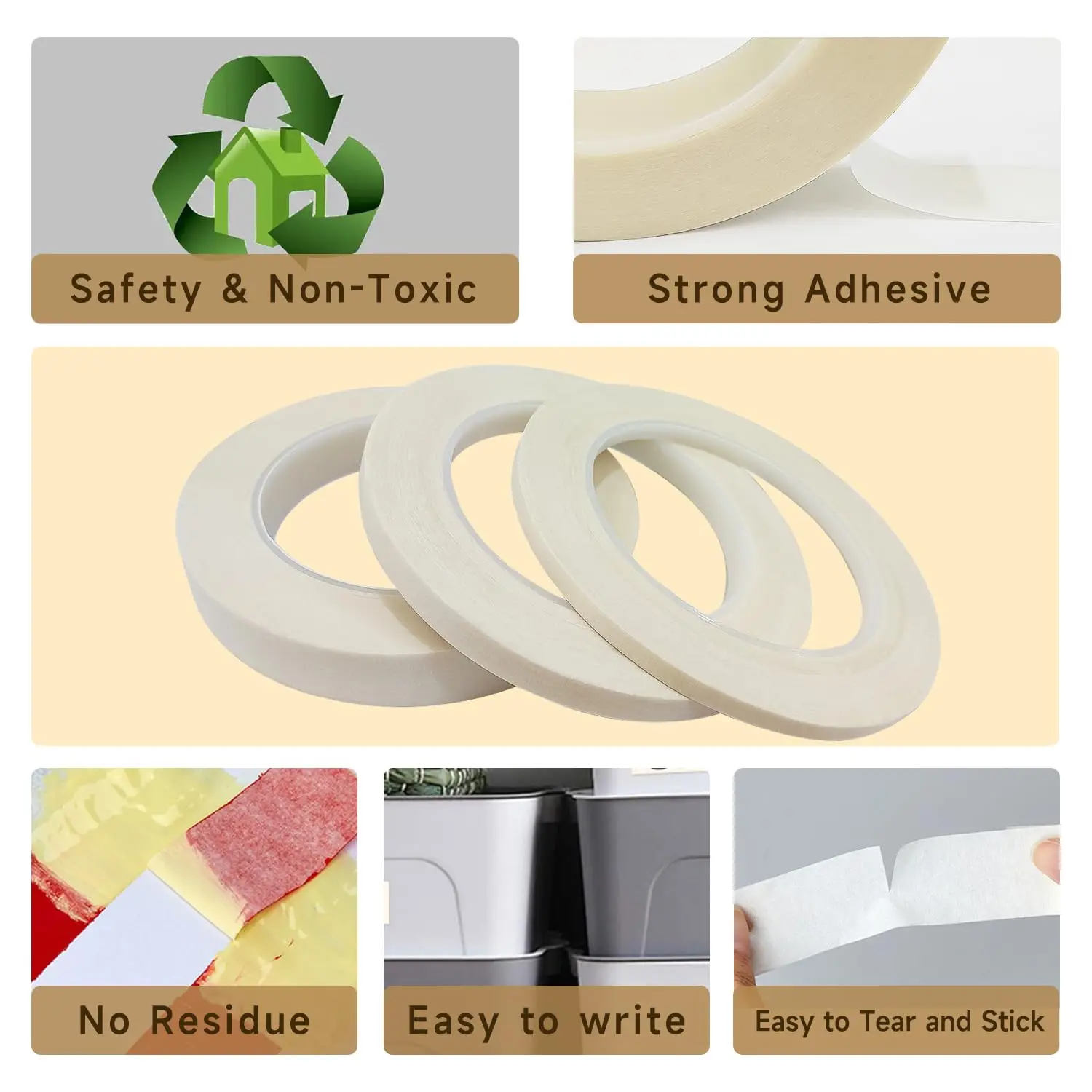 Masking Tape 1 inch, General Purpose Masking Tape Bulk Multipack for Basic Use for Painting, Arts, Crafts