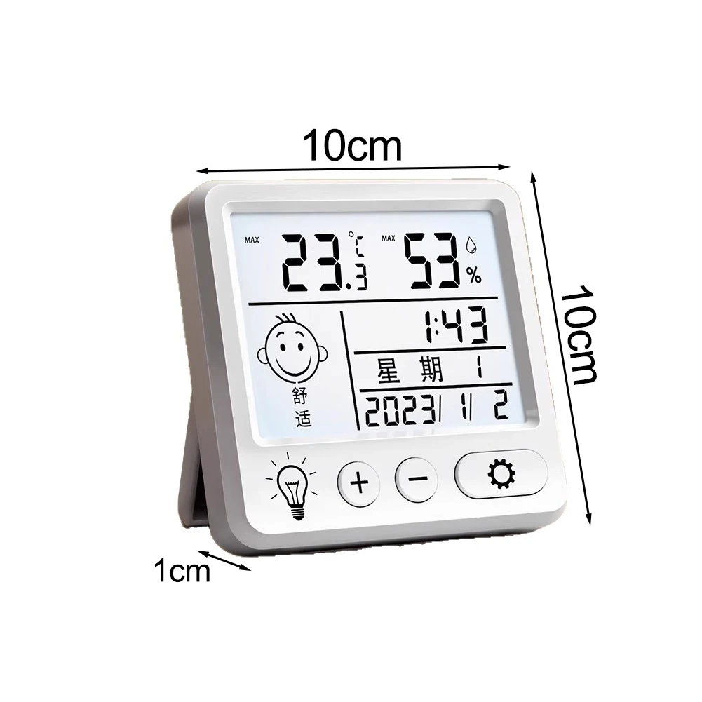 LCD Digital Alarm Clock Battery Operated Dual Screen Tabletop or Wall Clock Show Date Week Temperature Humidity White Plastic