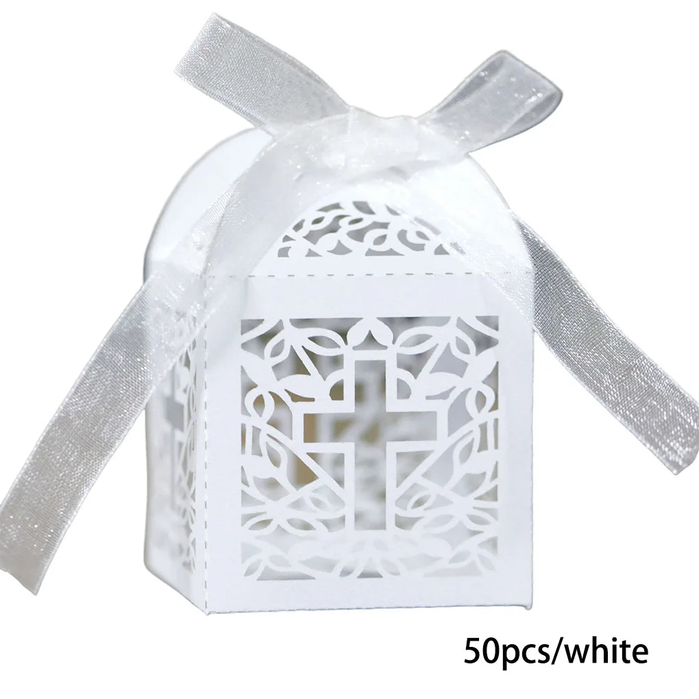 50 Pieces Gift Boxes Candy Chocolate Biscuit Package Holder Paper Wedding Decorative Atmospheres Ribbon Container Pink