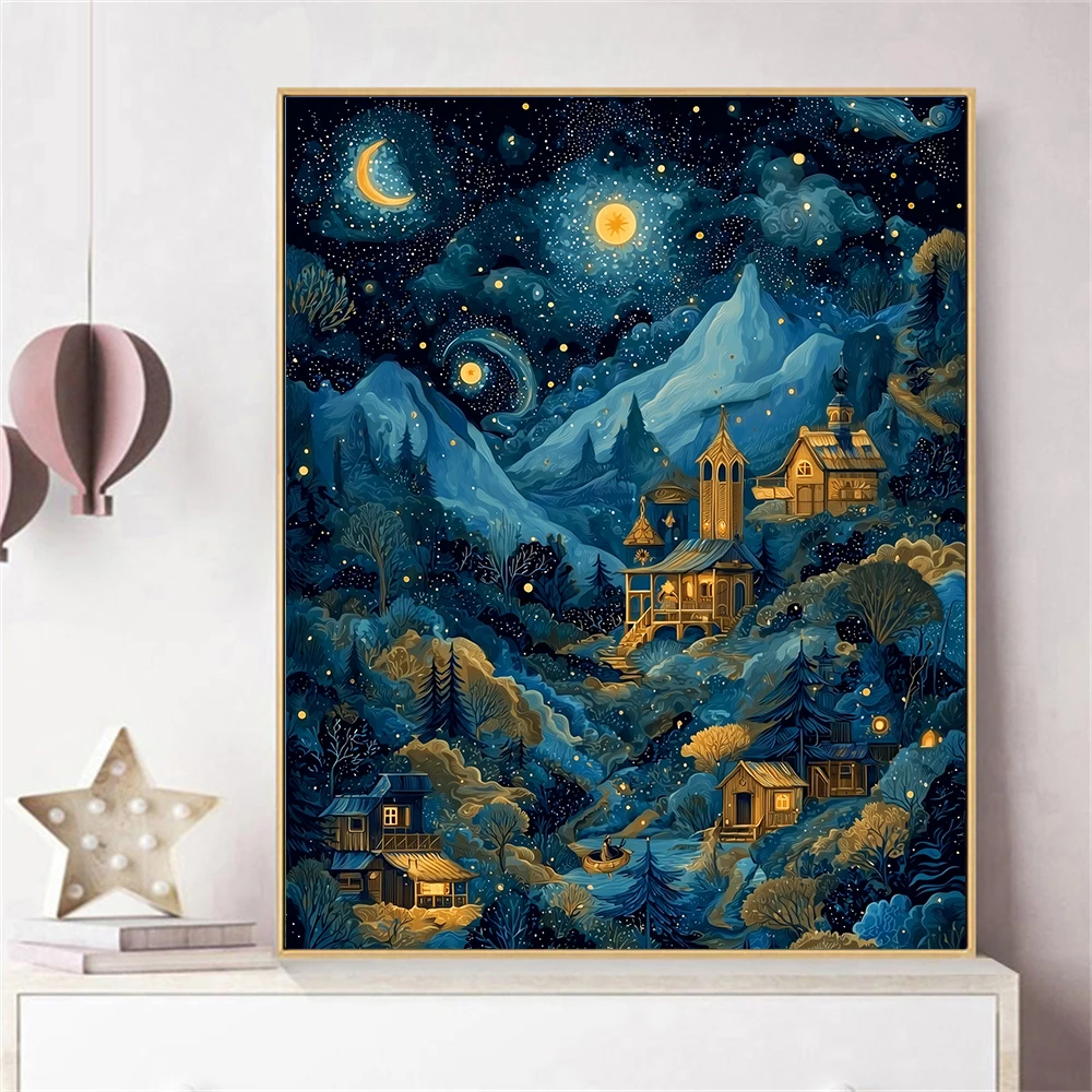 Painting by Numbers For Adult Starry Sky Under the Moon Dropshipping Canvas Oil Paint by Number Home Decor