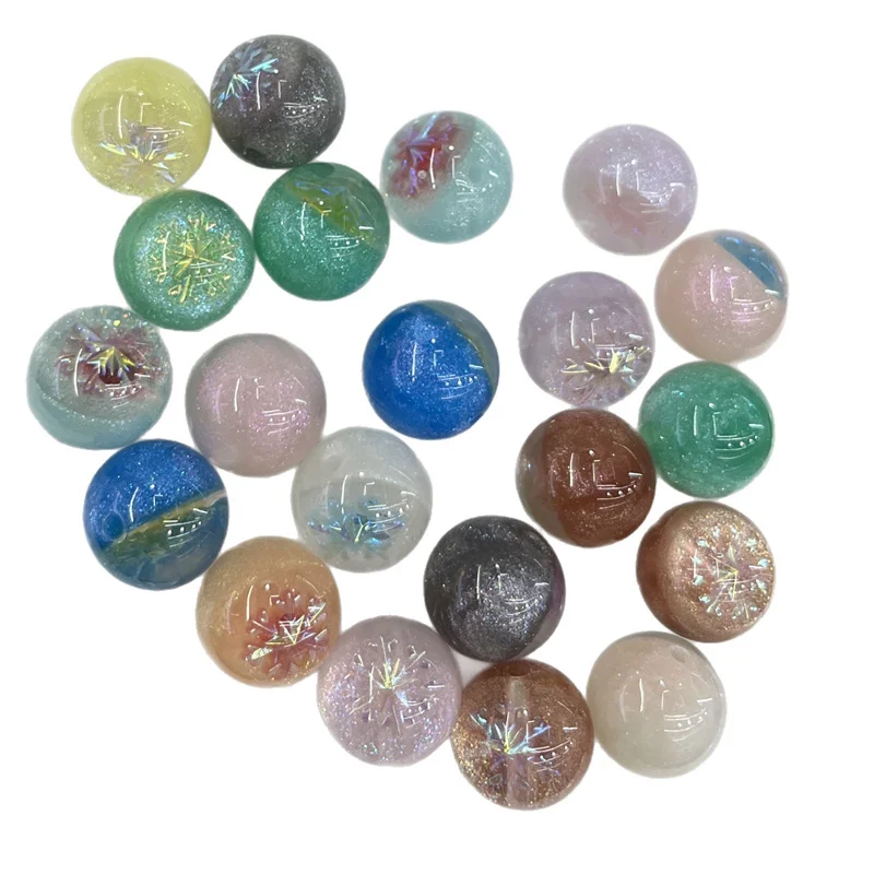 2026 Summer style 50pcs/lot 16mm color print geometry rounds shape resin straight hole beads diy jewelry garment hair accessory