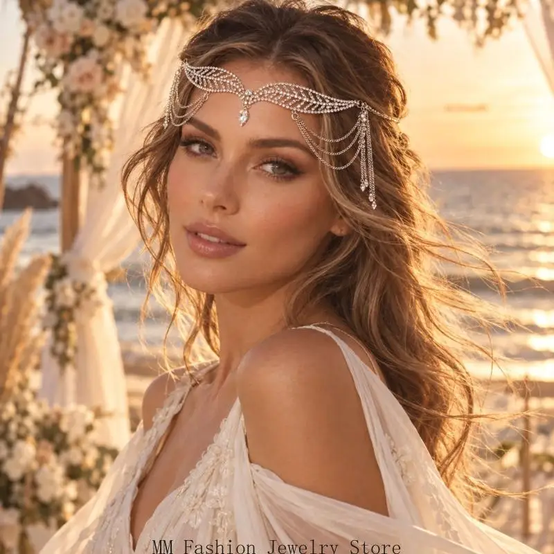 Elastic Hair Chain with Faceted Embellishments and Tool-Free Wear for Braids, Half-Up Styles, and Weddings D0UB
