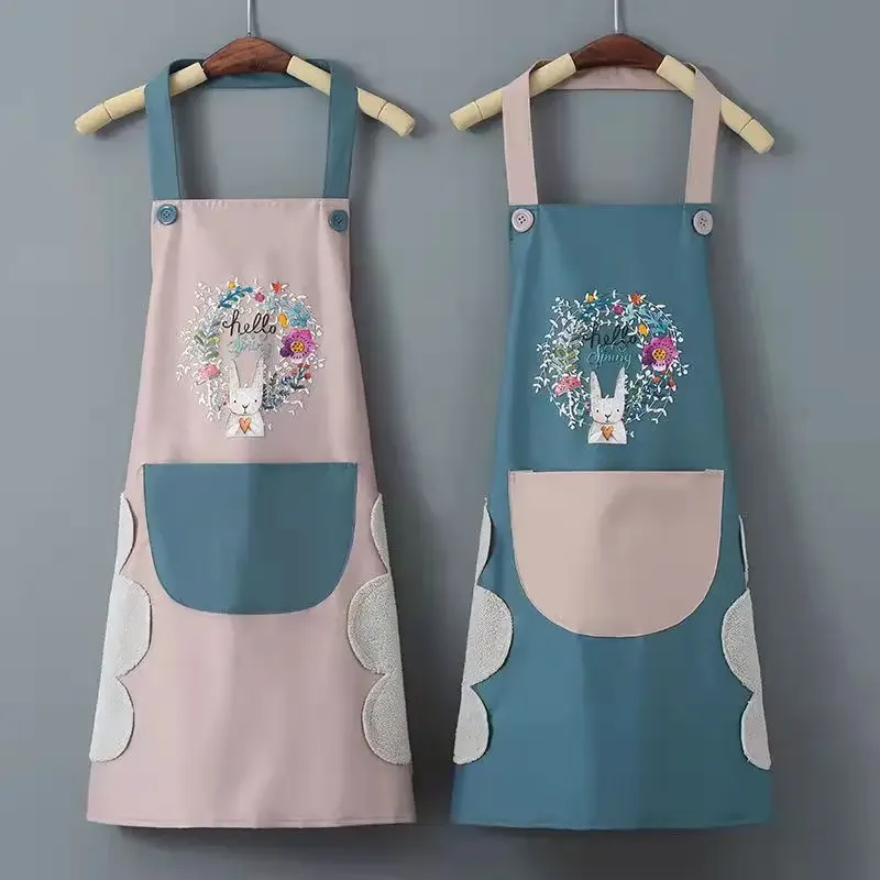 Household Waterproof Hand-wiping Apron Kitchen Oil-proof Apron Adult Cooking Hanging Neck Bibs Home Aprons Kitchen Accessory