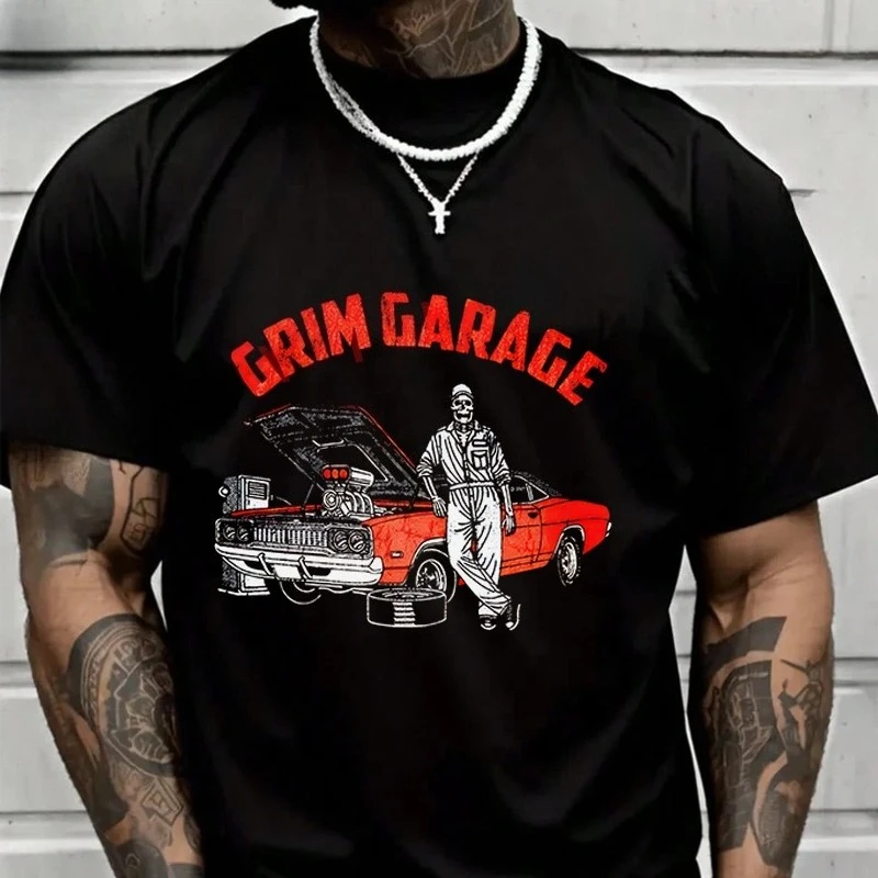 Garage motorcycle men's and women's T-shirts with summer printed round-neck short-sleeved casual basic T-shirt tops