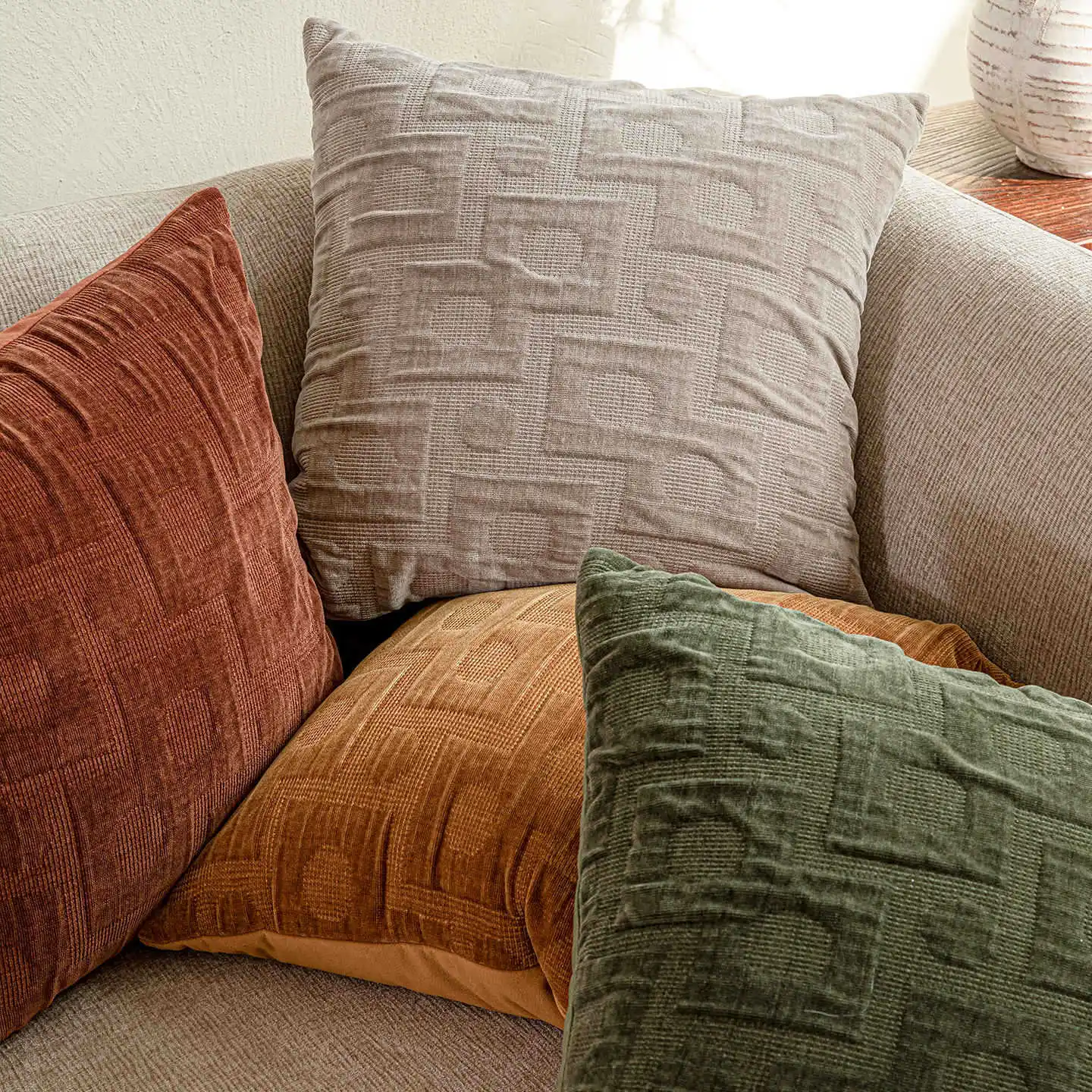 

Luxury Velvet Cushion Case Geometric Textured Cushion Covers Set Modern Jacquard Pillow Covers in Earth Tones for Sofa Decor