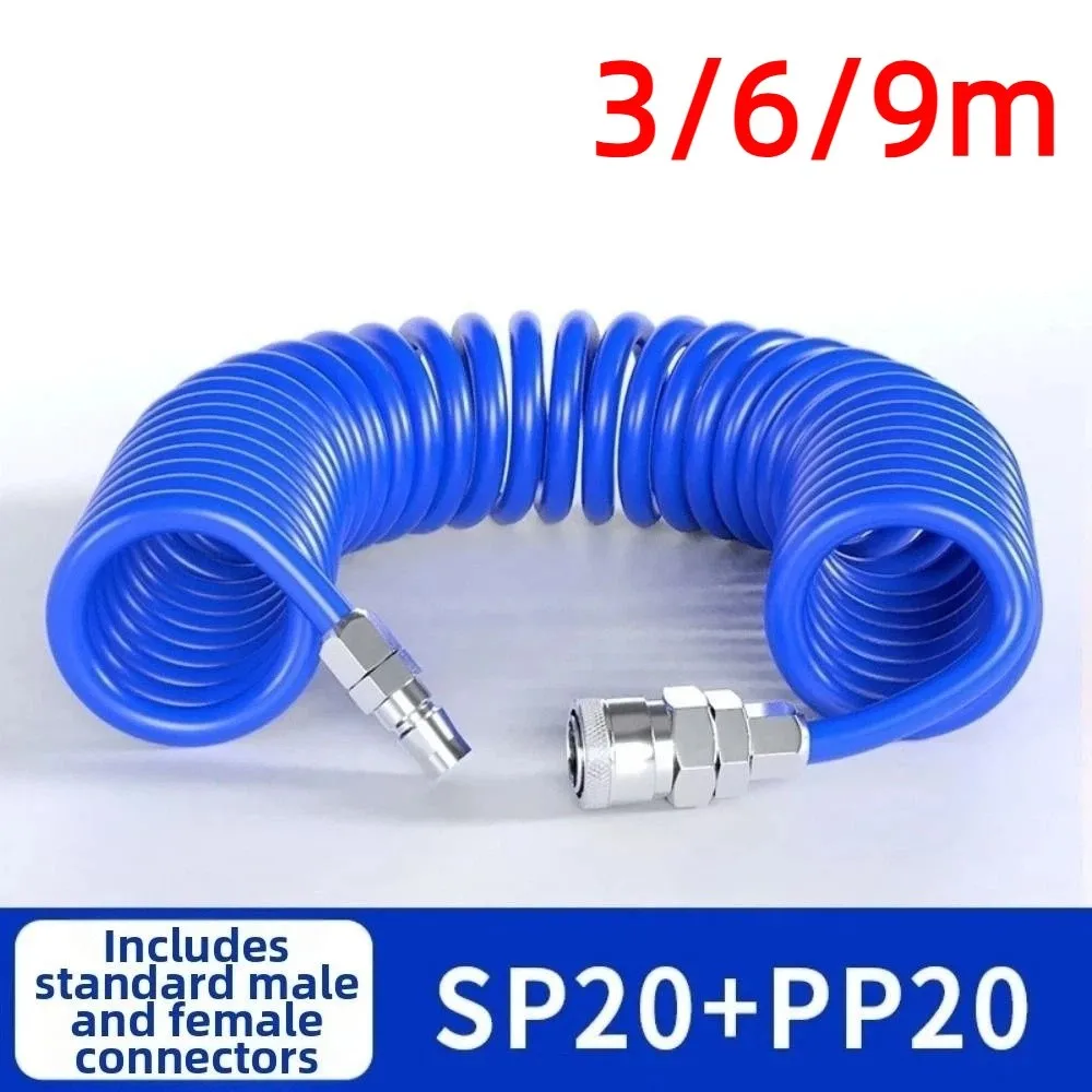 3/6/9m PU Recoil Air Hose 8*5mm SP20-PP20 Quick Connect Fittings Coiled Air Hose Flexible Spring Tube Pneumatic Spiral Hose