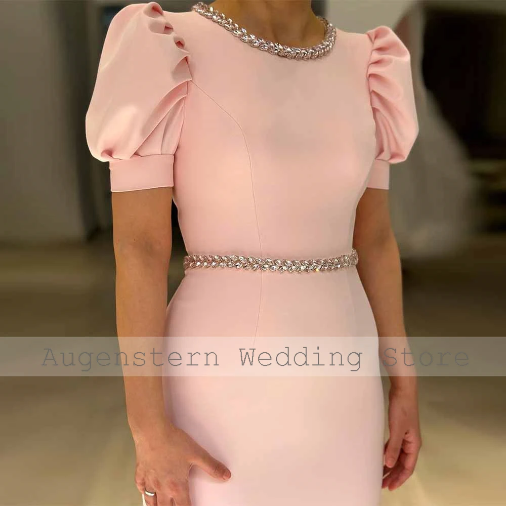 Customized Party Dresses Woman Jersey Sheath/Column Cocktail Party Gown Pink O-Neck Rhinestones Mother Of The Bride Dress Midi