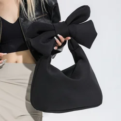 Black Luxury Bow-Knot Women Top-Handle Bag Canvas Fashion Handbag New Korean Designer Armpit Bag 2023 Ladies Large Shoulder Bags