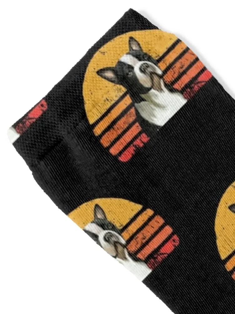 Boston Terrier Vintage, Retro Boston Sunset, Mom, Dad, Owner, Gift, Birthday Gifts Socks winter colored Socks Men's Women's