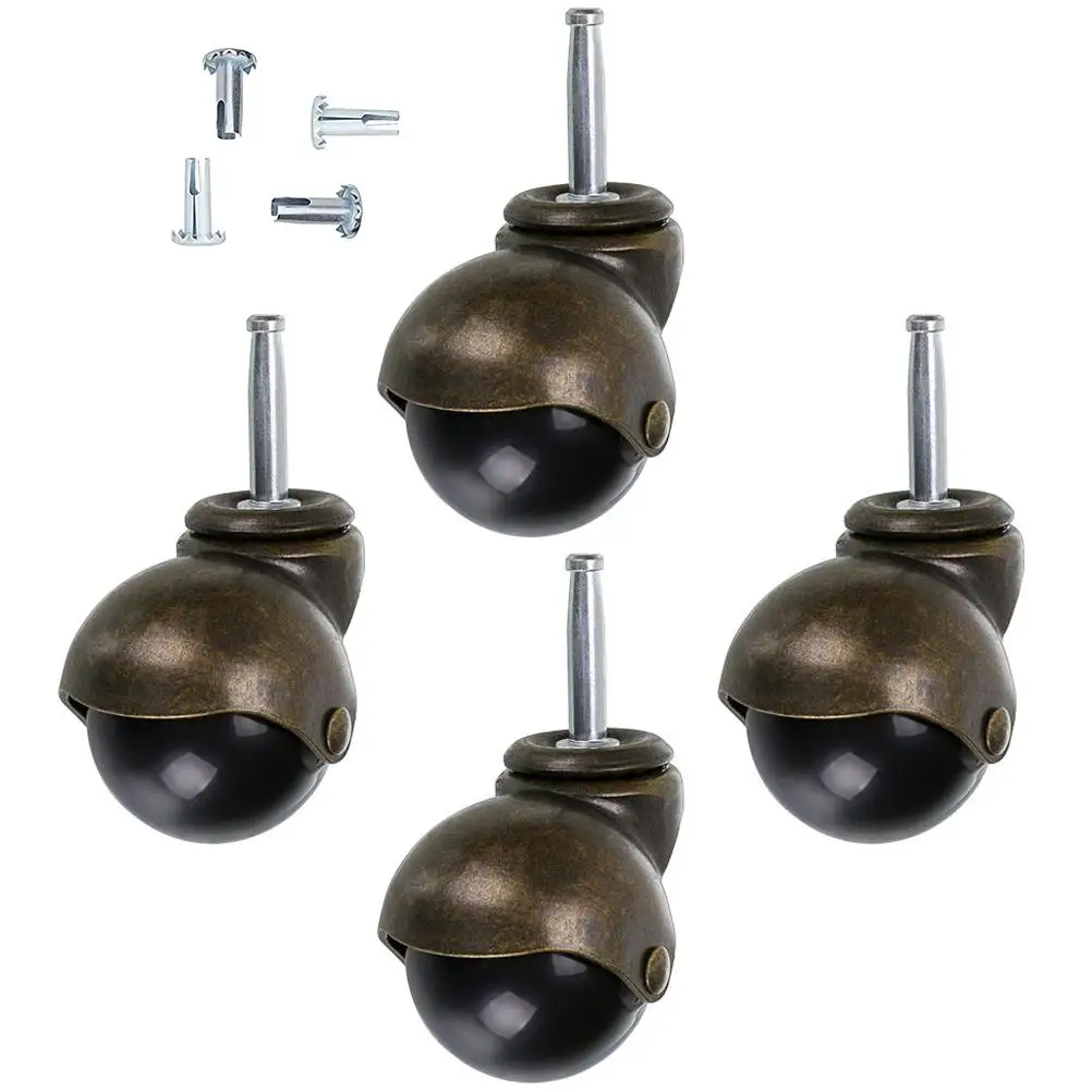 

4 Pcs 1 5 Inch Ball Caster Wheels Steel Furniture Casters Office Chair PP Material Gold No Brake 360 Degree Rotation