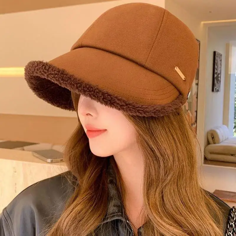 Gorro de pescador de ala ancha para mujer, gorro de pescador para exteriores, resistente al viento, cálido y elegante, gorro Bob para mujer, gorro negro y beige