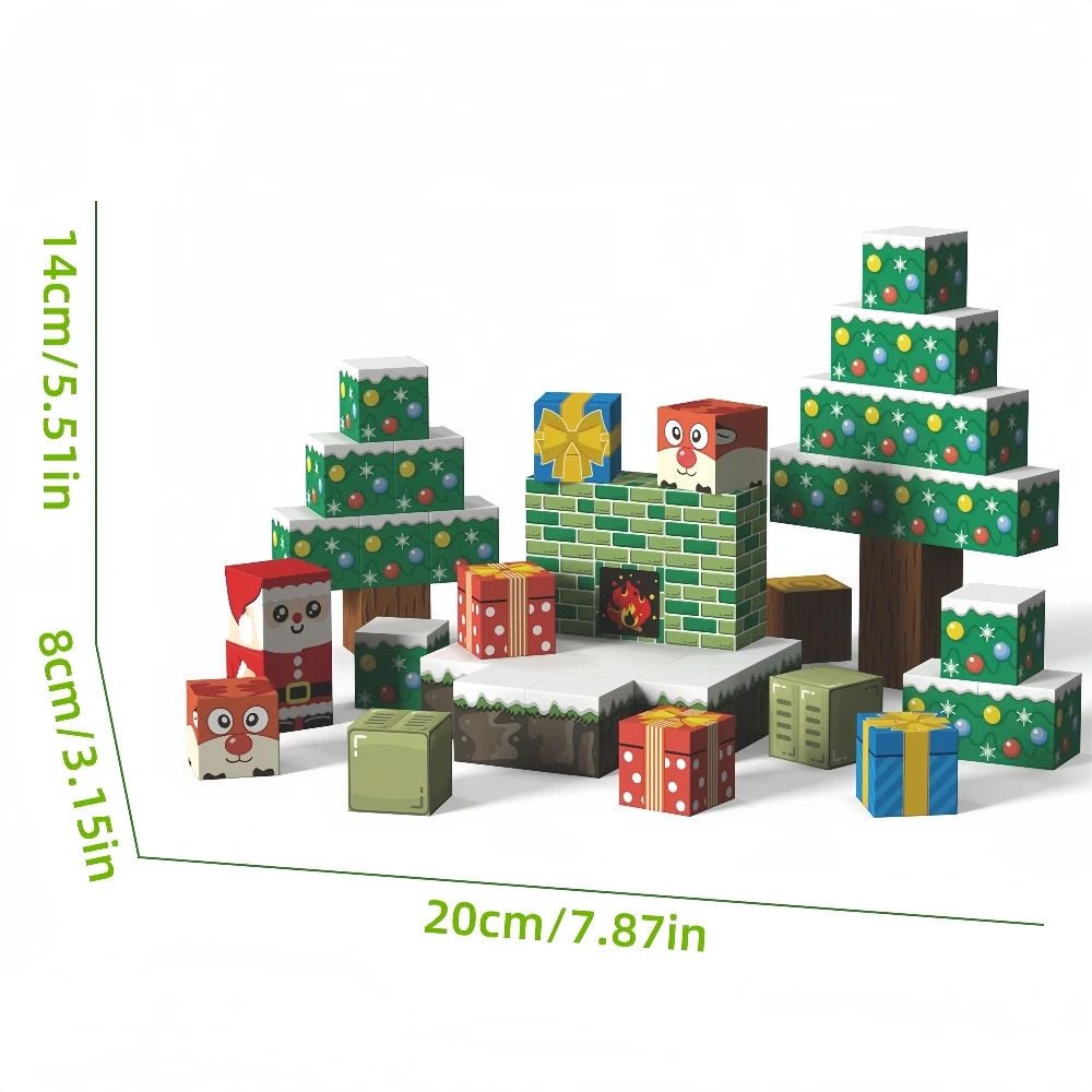 Blocchi magnetici di Natale 54 pezzi Set di costruzione 3D fai-da-te Albero di Babbo Natale STEM Regalo educativo Decorazioni creative