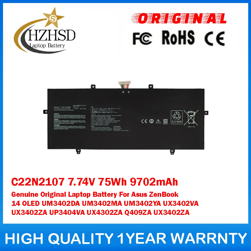 C22N2107 7.74V 75Wh 9702mAh Genuine Original Laptop Battery For Asus ZenBook14 OLED UM3402DA UM3402MA UM3402YA UX3402VA UX3402ZA