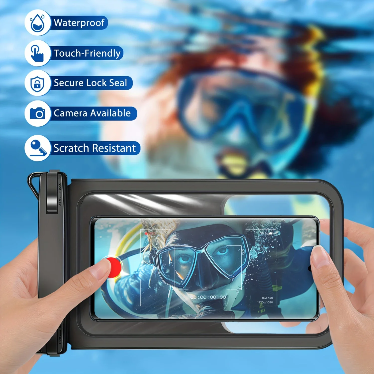 Kantong Ponsel Tahan Air untuk Berenang, Berselancar & Menyelam - Kotak Ruang Ganda Besar