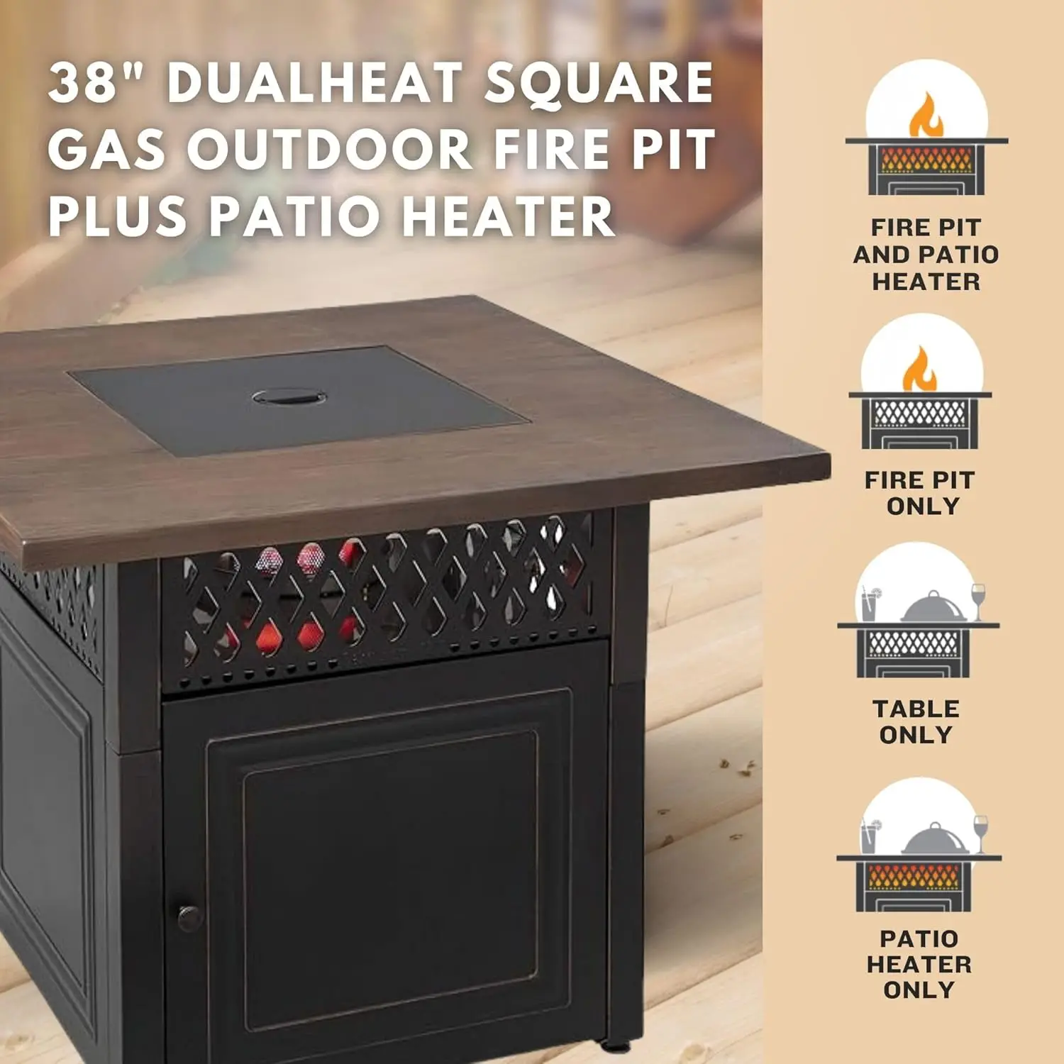 Outdoor Fire Pit, Smokeless Propane 41K BTU, 38