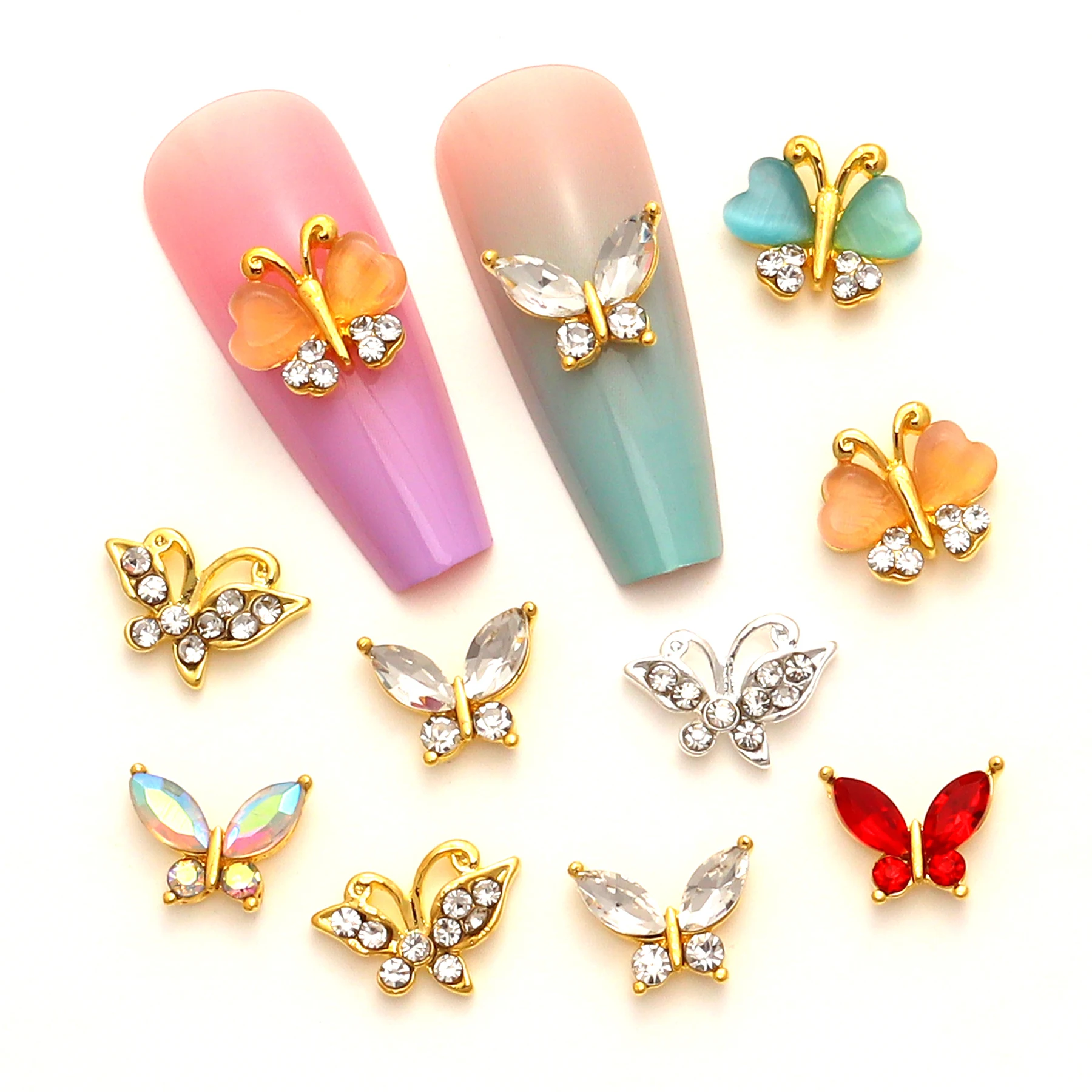 Metal Butterfly Nail Art Jewelry Charms White/Red/AB Crystal Rhinestones Butterfly Shaped Clothing phone case Nail Accessories