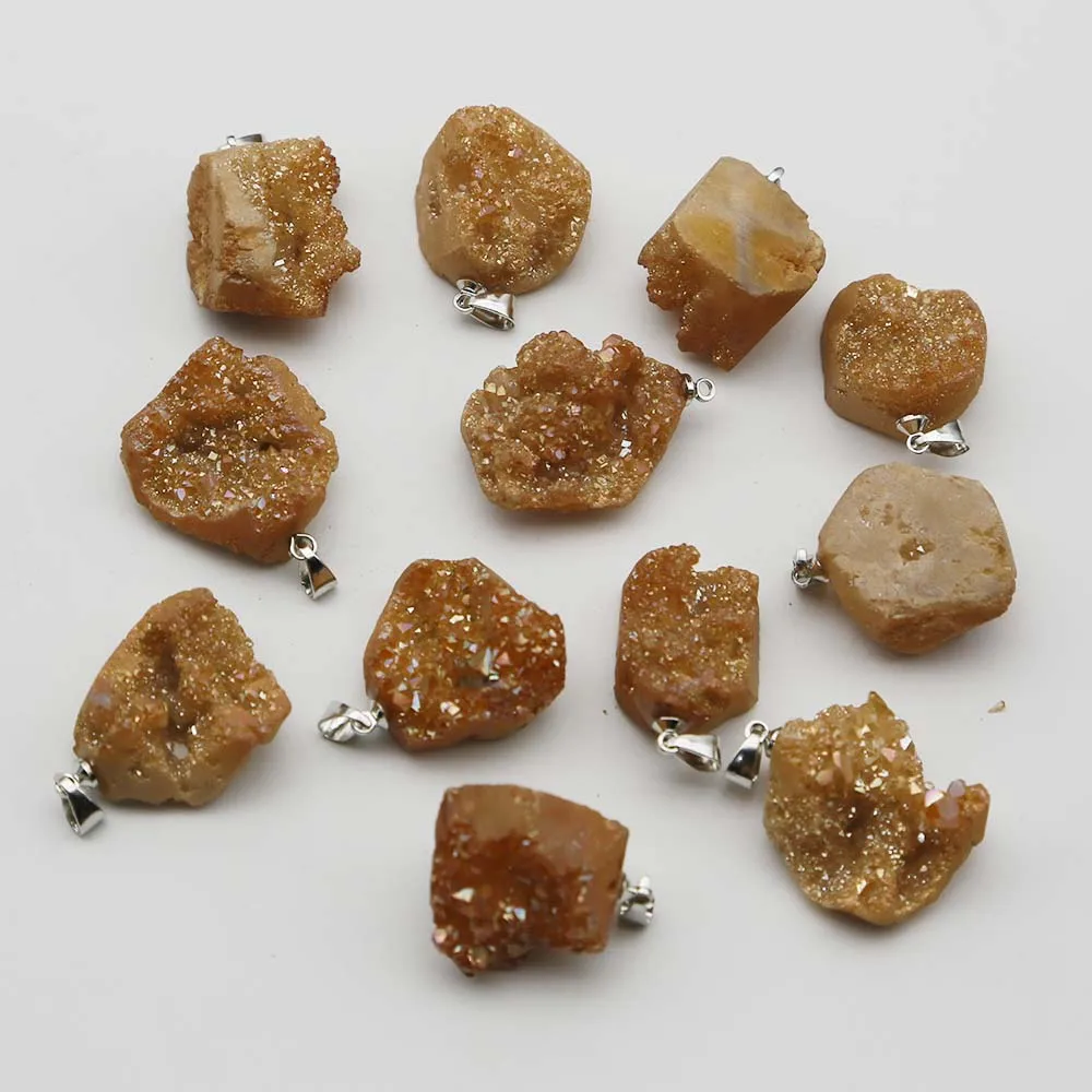 Free Shipping Natural Raw Stone Agate Crystal Pendant Irregular Multicolor Necklace Gravel  Charm Reiki Jewelry Wholesale 15Pcs