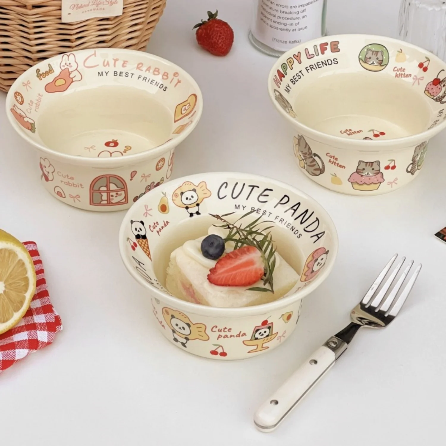 

5 Inch Ceramic Bowl Korean Style Cartoon Animal Pattern Porcelain Bowl 2025 Christmas Thanksgiving Day Party Decor Tableware