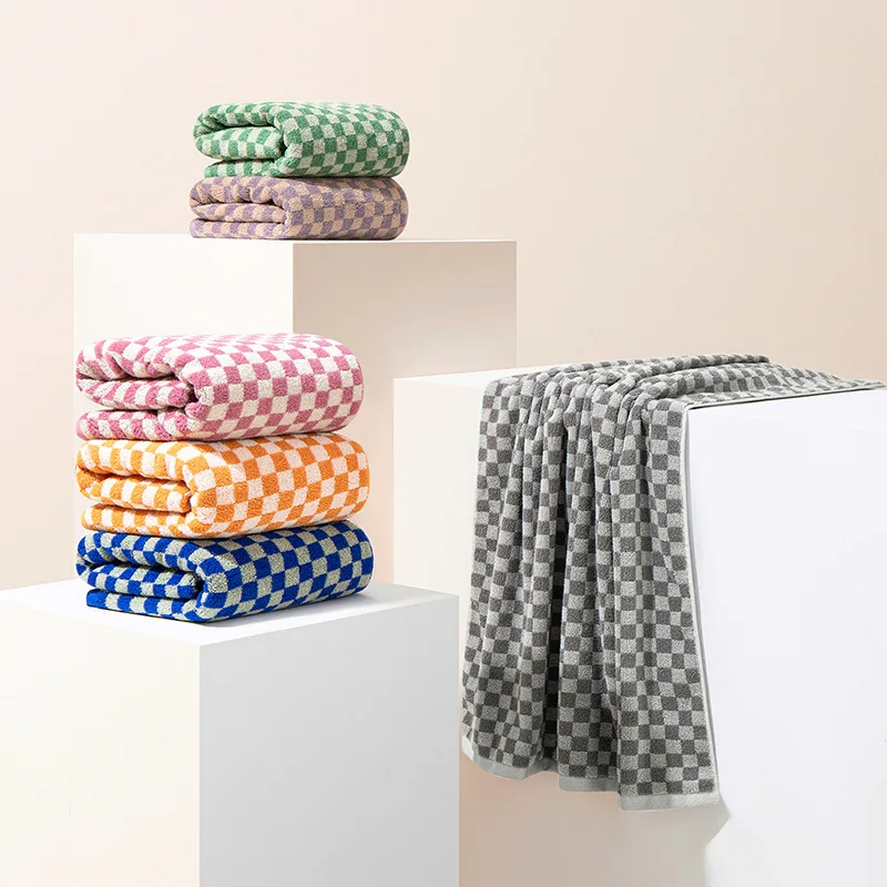 Pure Cotton Jacquard Adult Face Towel 34*75CM 110g Checkerboard Towel Thickened Soft Multi-color Towel Towels Bathroom